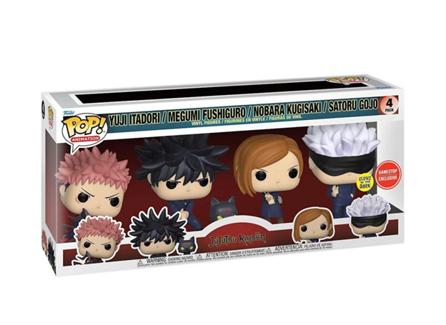 Jujutsu Kaisen Yuji Itadori GITD, Megumi Fushguro, Nobara Kugisaki and Satoru Gojo Gamestop Exclusive 4-Pack